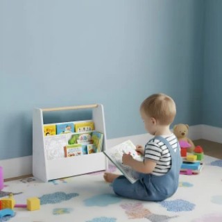 Ecotoys Παιδική Βιβλιοθήκη Montessori, Διπλό Λευκό Ράφι Οργάνωσης Β...