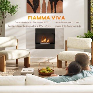 HOMCOM  Τζάκι Βιοαιθανόλης 0.9L Τοίχου με Προστατευτικό Πάνελ, από ...