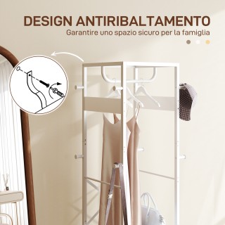 HOMCOM Επιδαπέδια κρεμάστρα με ράβδο και 2 ανοιχτά ράφια, από ξύλο ...