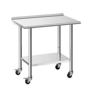 VEVOR Ανοξείδωτο Τραπέζι Εργασίας 61x91 cm με Ρόδες, Πλάτη και Ρυθμ... VEVOR Ανοξείδωτο Τραπέζι Εργασίας 61x91 cm με Ρόδες, Πλάτη και Ρυθμ...