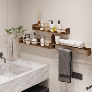 BAKAJI  Σετ 3 Ξύλινα Ράφια Τοίχου Εξοικονόμησης Χώρου από Δρυς 0284...