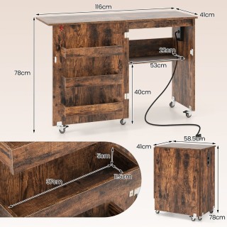 Costway  Πτυσσόμενο Τραπέζι Ραπτικής με Σταθμό Φόρτισης: Έξυπνο Βοη...