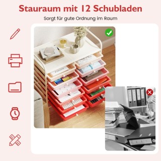 Costway  Ροζ Καρότσι με 12 Στοιβαζόμενα Συρτάρια & Επιφάνεια Αποθήκ...