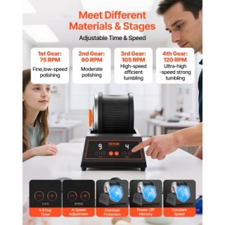 VEVOR Εργαλείο Λείανσης Πετρών με 4 Ταχύτητες και Χρονοδιακόπτη 9 Η...
