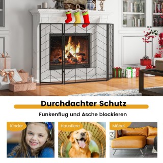 Costway Τρίπτυχο πτυσσόμενο προστατευτικό τζακιού με διακοσμητικό φ...