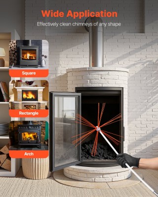 VEVOR Σετ Καθαρισμού Καμινάδας 7μ με Βούρτσα, Εφεδρικές Τρίχες & Γυ...