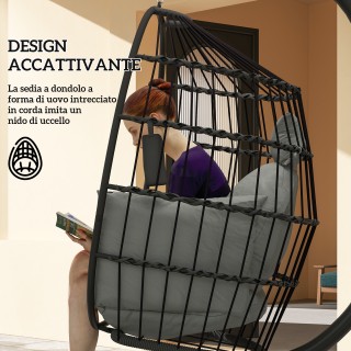 Outsunny Αιώρημα Καρέκλα Αυγού με Ρυθμιζόμενο Γάντζο, 2 Μαξιλάρια κ...