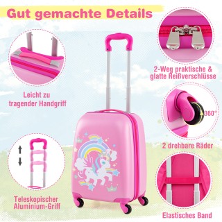 Costway  Σετ Χειραποσκευής 2 Τεμαχίων με Ροζ Μονόκερο: Σκληρή Βαλίτ...