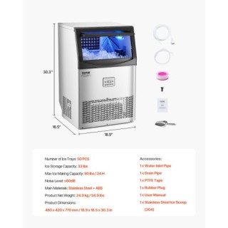 VEVOR Εμπορική Παγομηχανή Ελεύθερης Τοποθέτησης 90lbs/24H ZHSKU0000... VEVOR Εμπορική Παγομηχανή Ελεύθερης Τοποθέτησης 90lbs/24H ZHSKU0000...