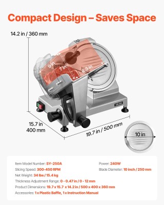 VEVOR Ηλεκτρικός Επαγγελματικός Κόφτης Κρέατος 240W με Λεπίδα 250mm...