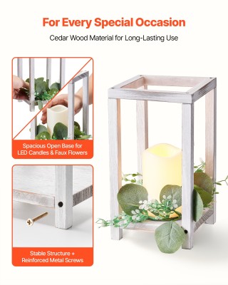 VEVOR Σετ Ξύλινα Φανάρια Γάμου με LED Κεριά και Φύλλα Ευκαλύπτου MZ...