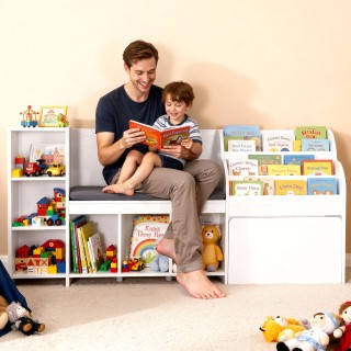 VEVOR Παιδική Γωνιά Ανάγνωσης: Ξύλινος Πάγκος Αποθήκευσης με Πλάτη ...