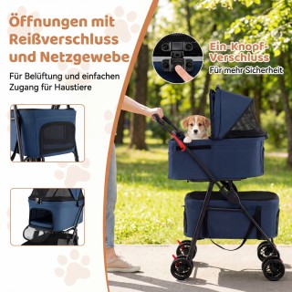 Costway Διπλό αναδιπλούμενο καρότσι κατοικιδίων 3 σε 1 με 2 αποσπώμ...