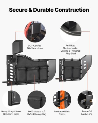 VEVOR Τζιπ Σωλήνα Πόρτες, 4-Πόρτες, Συμβατές με Jeep Wrangler JL 20...