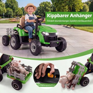 Costway Ηλεκτρικό παιδικό τρακτέρ 24V με τρέιλερ, τηλεχειριστήριο 2...