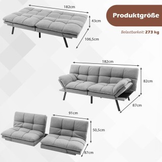 Πτυσσόμενος Καναπές - Κρεβάτι Γκρι Costway HV10326GR