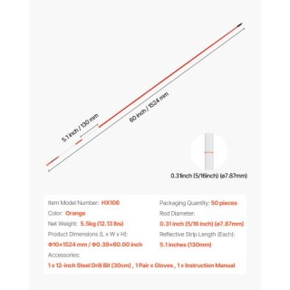 VEVOR Ανακλαστικοί Οριοδείκτες Δρόμου 50 Τεμ 5/16 x 60 για Χιόνι CD...