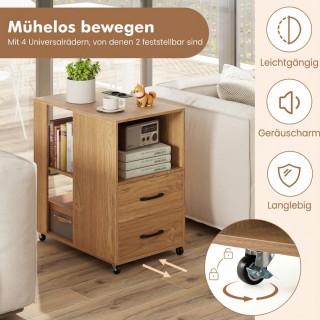 Costway Τροχήλατο Κομοδίνο 65,5 x 40 x 60 cm με Συρτάρι & Ράφια σε ...