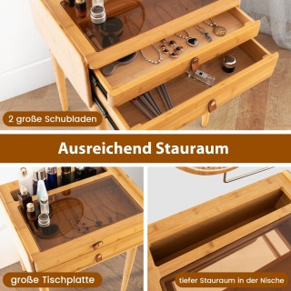 Τουαλέτα Μακιγιάζ από Μπαμπού με Ρυθμιζόμενο Καθρέφτη και Γυάλινη Ε... Τουαλέτα Μακιγιάζ από Μπαμπού με Ρυθμιζόμενο Καθρέφτη και Γυάλινη Ε...