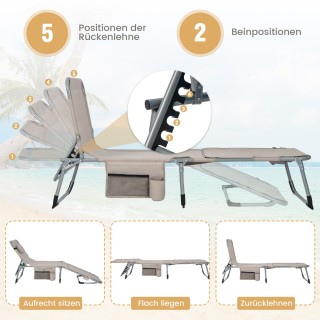 Costway  Πτυσσόμενη ξαπλώστρα με άνοιγμα προσώπου, ρυθμιζόμενη πλάτ...