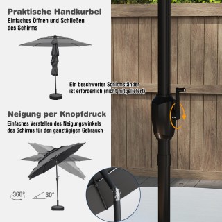 Costway Ανθεκτική Ομπρέλα Κήπου 300 cm με Μανιβέλα και Δυνατότητα Κ...