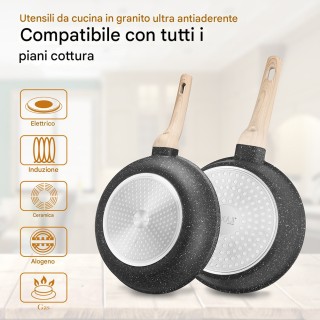 BAKAJI Σετ Μαγειρικών Σκευών 15 Τεμαχίων σε Μαύρο Χρώμα από Χυτό Αλ...