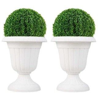 Costway Λευκές Γλάστρες με Βάση και Οπή Αποστράγγισης 46,5 εκ. HZ10...