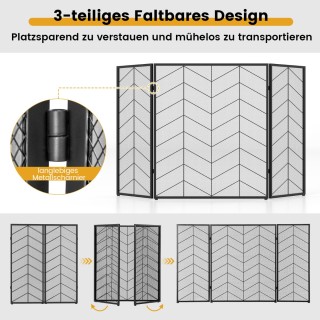 Costway Τρίπτυχο πτυσσόμενο προστατευτικό τζακιού με διακοσμητικό φ...