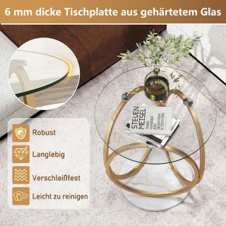 Costway Μινιμαλιστικό γυάλινο τραπεζάκι σαλονιού με γεωμετρική χρυσ...