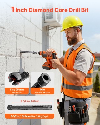 VEVOR Διαμαντοτρύπανο 25mm με Σπείρωμα M16 για Σκυρόδεμα & Τούβλα Q... VEVOR Διαμαντοτρύπανο 25mm με Σπείρωμα M16 για Σκυρόδεμα & Τούβλα Q...