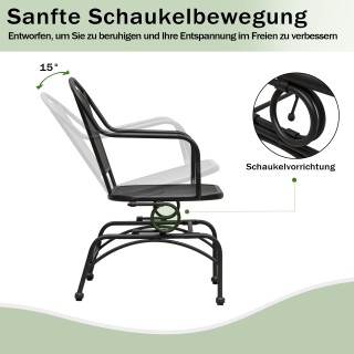 Costway Σετ 2 Μεταλλικές Καρέκλες Κήπου με Κίνηση Ταλάντευσης - Μαύ...