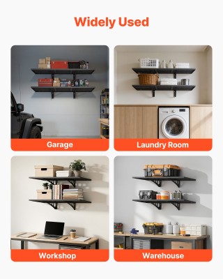 VEVOR Διώροφη Ανθεκτική Ραφιέρα Τοίχου Γκαράζ, Μεταλλική Μαύρη Ραφι...