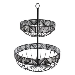 Διπλή Μεταλλική Φρουτιέρα με Σχέδιο Frieze 43 x 30,5 cm Μαύρο 15428...