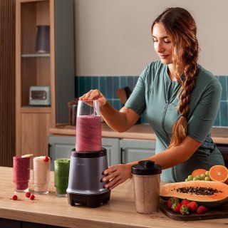 Μπλέντερ για Smoothies 1000W με Λεπίδες Τιτανίου & 2 Ποτήρια Γκρι Σ... Μπλέντερ για Smoothies 1000W με Λεπίδες Τιτανίου & 2 Ποτήρια Γκρι Σ...