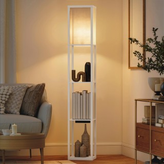 HOMCOM Λάμπα Δαπέδου με Ράφια, Ρυθμιζόμενη Φωτεινότητα, Διακόπτης Π...