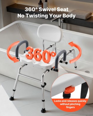 VEVOR Συρόμενο Κάθισμα Μπάνιου για Μπανιέρα 180 kg με Περιστρεφόμεν...