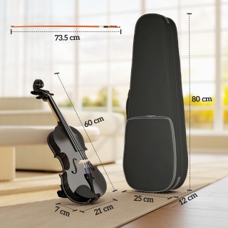 HOMCOM Βιολί 4/4 από Ξύλο Έλατου και Σφενδάμου με Θήκη, Δοξάρι, Υπο...