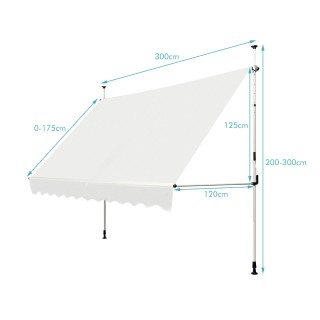 Costway  Τηλεσκοπική Τέντα Ηλιοπροστασίας για Κήπο 300 x 120 cm Μπε...