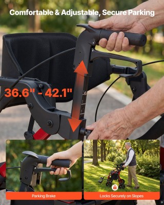 VEVOR Περιπατητήρας και Καροτσάκι 2 σε 1 για Ηλικιωμένους, Πτυσσόμε...