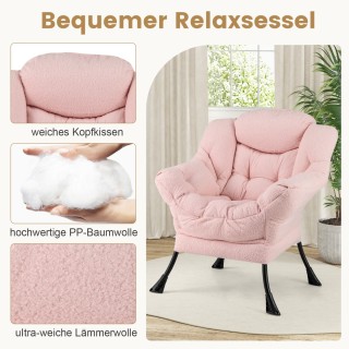 Costway Ροζ Πολυθρόνα Χαλάρωσης με Μπράτσα, Πλαϊνή Τσέπη, Υποπόδιο ...