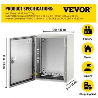 VEVOR NEMA Χαλύβδινο Κουτί 16x12x8 NEMA 4X, IP66 Αδιάβροχο & Ανθεκτ... VEVOR NEMA Χαλύβδινο Κουτί 16x12x8 NEMA 4X, IP66 Αδιάβροχο & Ανθεκτ...