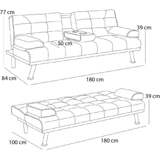 BAKAJI Διθέσιος Καναπές-Κρεβάτι 2σε1 σε Γκρι Ύφασμα 180 x 84 x77 cm...