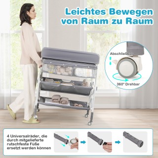 Costway Φορητή Αλλαξιέρα με Ρόδες και Ρυθμιζόμενο Ύψος σε Γκρι Χρώμ...