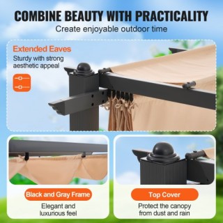 VEVOR  10x10 Εξωτερική Πέργκολα με Αναδιπλούμενη Τέντα Αλουμινίου Μ...