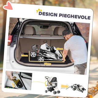 PawHut  Πτυσσόμενο καροτσάκι για μικρά σκυλιά με κάλυμμα βροχής, πε...