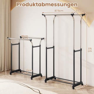 Costway Διπλός Κρεμάστρας Ρούχων με Ρυθμιζόμενο Ύψος και Ανθεκτική ...