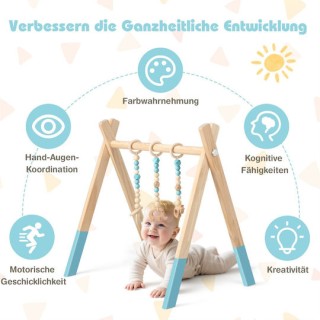 Costway Ξύλινο Βρεφικό Γυμναστήριο με 3 Παιχνίδια - Πράσινο BE10062GN