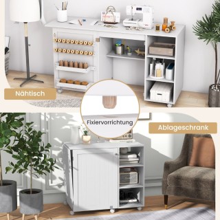 Costway  Πτυσσόμενο Τραπέζι Ραπτικής με Ροδάκια και Αποθηκευτικούς ...