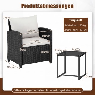 Costway Σετ κήπου από ρατάν με 2 καρέκλες, μαξιλάρια και γυάλινο τρ...