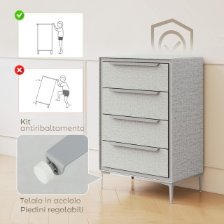 HOMCOM Συρταριέρα 4 Συρταριών από Ατσάλι με Επένδυση Υφάσματος σε Α...